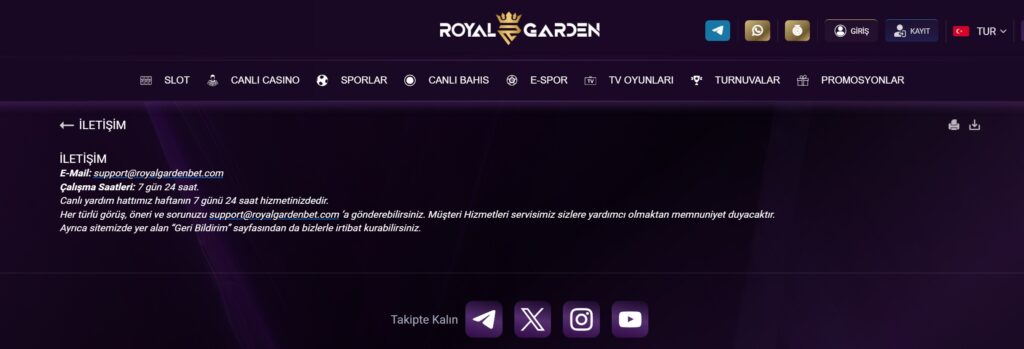 royalgardenbet iletişim